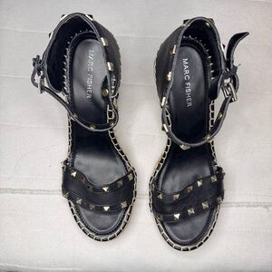 MARC FISHER  Black studded Espadrille Wedges